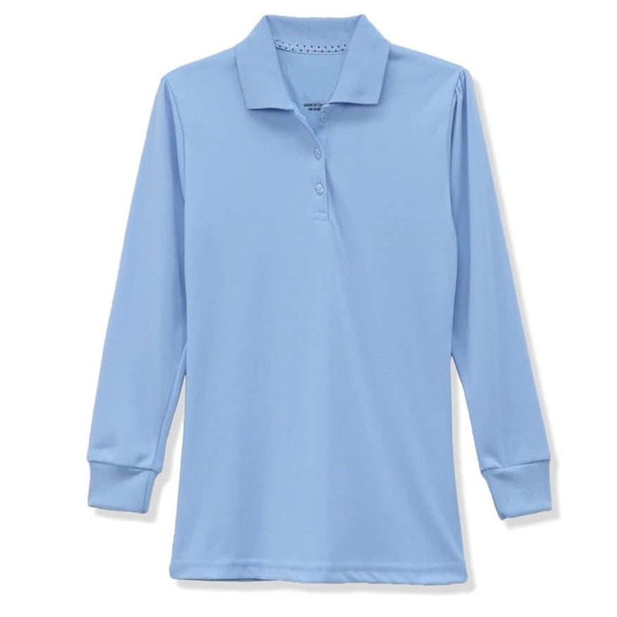 Long sleeve blue polo shirts school clearance