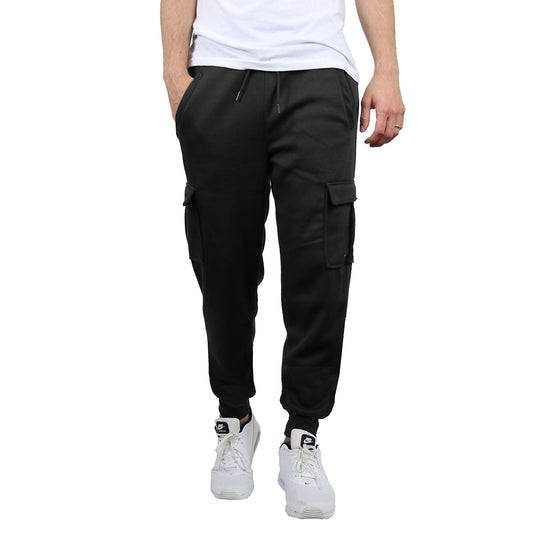 24 Pack Men's Fleece Cargo Jogger Sweatpants - Black